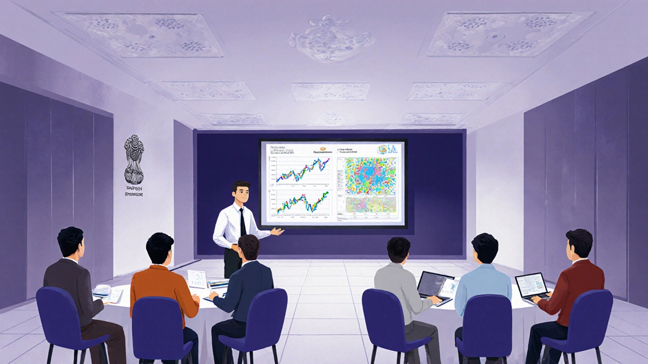 Conference hall with real‑estate professionals attending a market‑trend seminar.