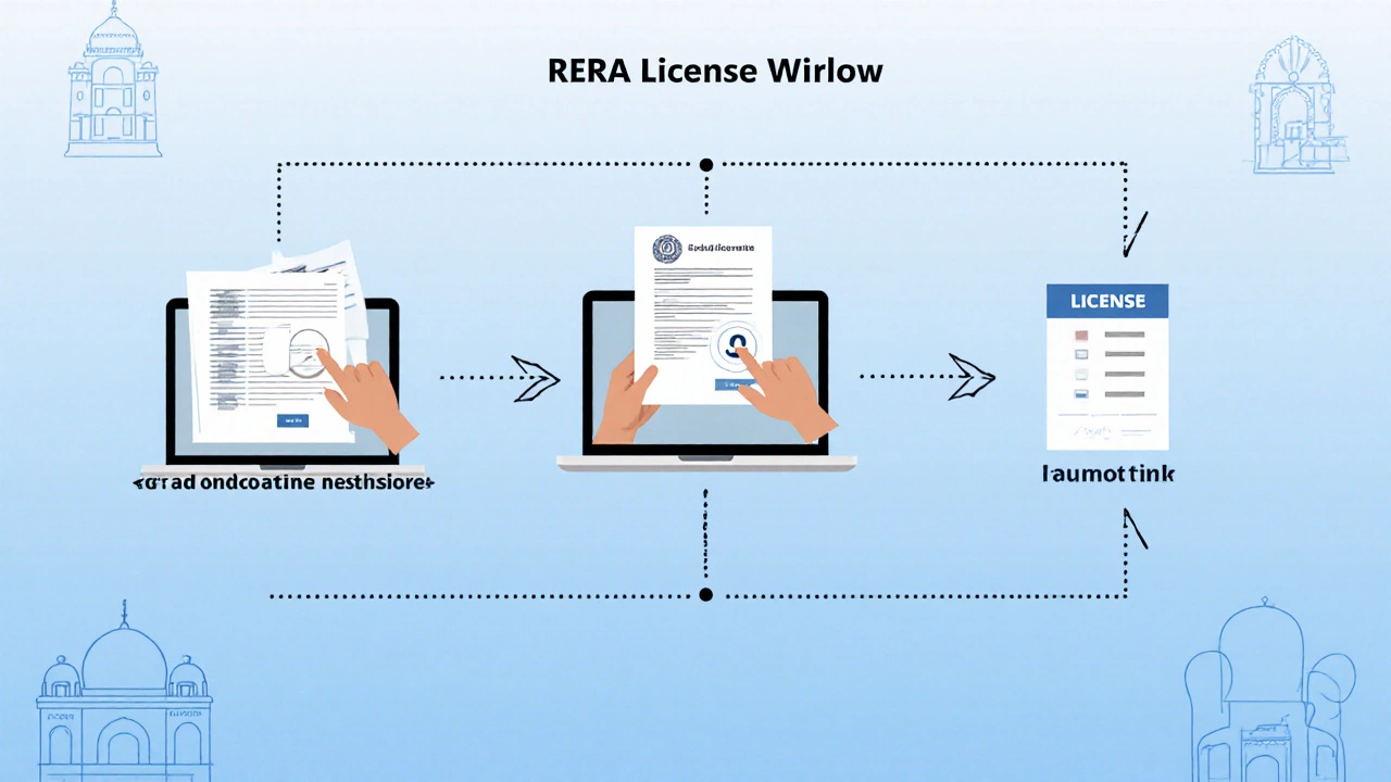 Step-by-step digital workflow illustrating the RERA license application process.