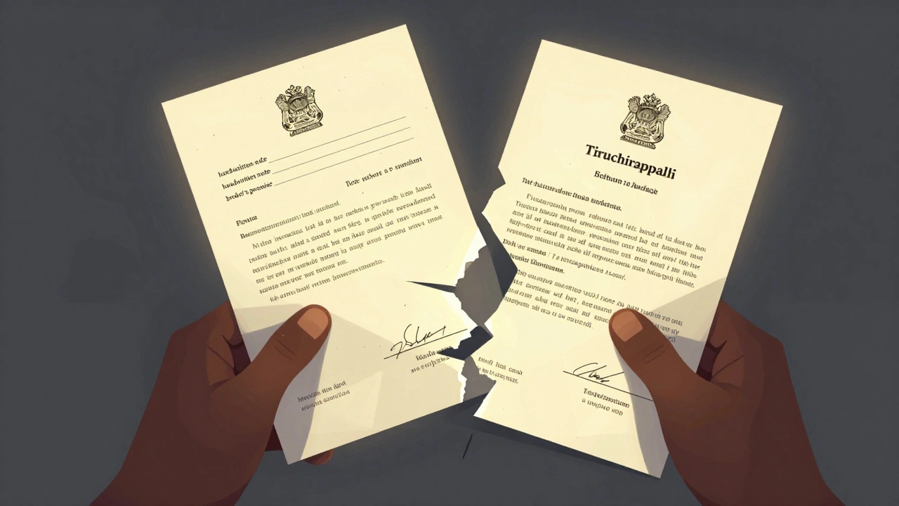 A torn handwritten agreement contrasts with a glowing registered sale deed, symbolizing legal protection in property deals.