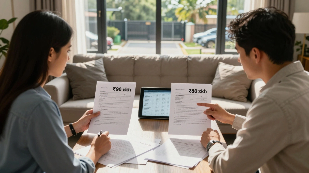 Buyer and seller disputing appraisal values with certified valuer presenting data in a home.