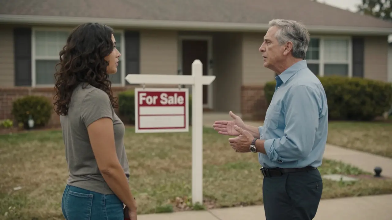 Woman shadowing real estate agent at open house, listening to a seller