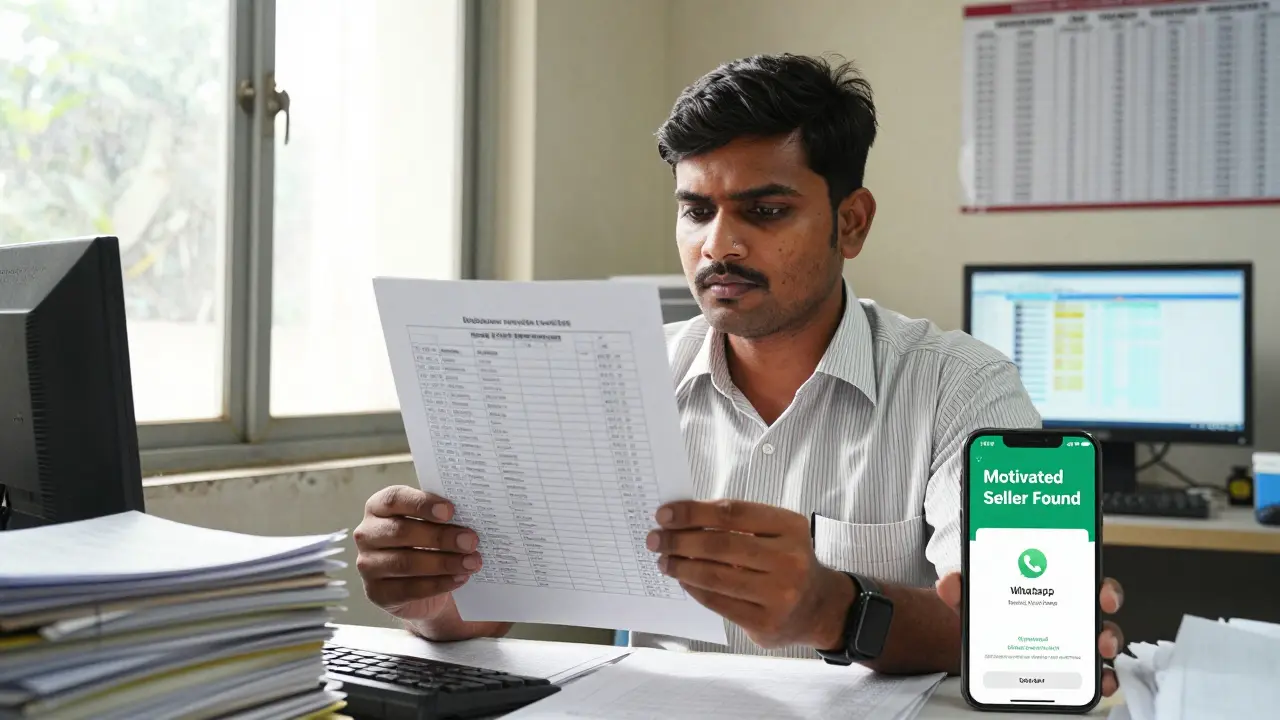A wholesaler reviews property tax default lists at the Bhubaneswar Municipal Corporation office.
