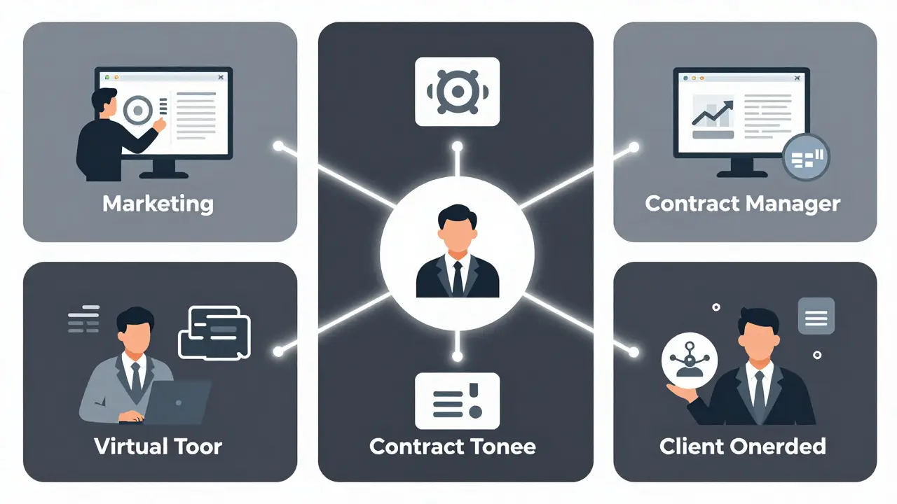 Diagram showing broker connected to team members and real estate systems